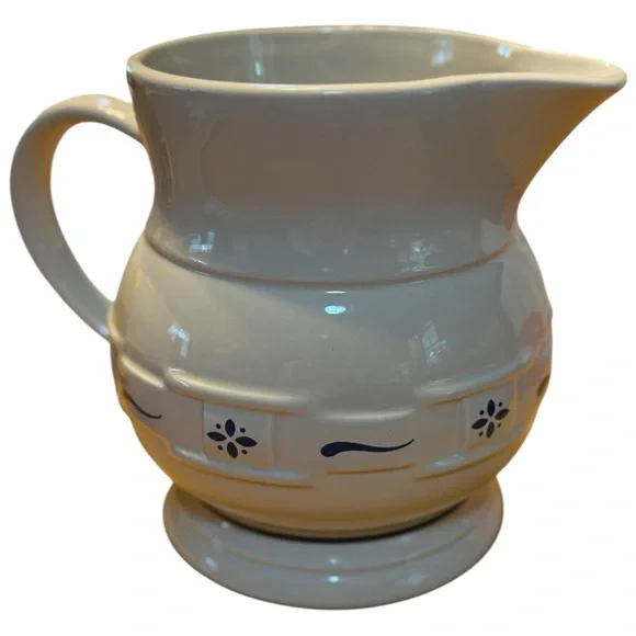 Vintage Longaberger Blue Embossed Weave Pitcher Farmhouse Decor - Picture 2 of 6